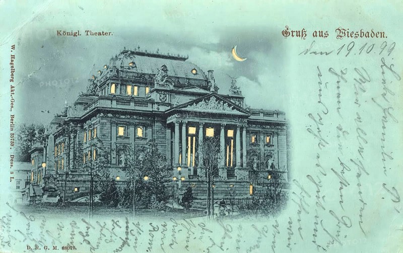 Historical postcard, picture postcard, Royal Theatre, Wiesbaden, Hesse, Germany, digitally enhanced reproduction of an original from around 1900, picture postcard, Europe