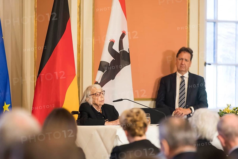 Margot Friedländer, Holocaust survivor and honorary citizen of the city of Berlin, at a reading as part of the commemorative event organised by the Senate and Berlin House of Representatives to mark the 80th anniversary of the end of the Second World War, Berlin, 7 May 2025