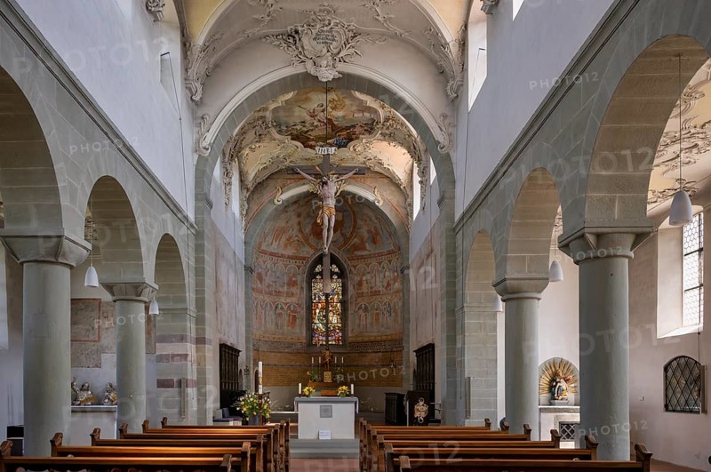 Interior view, choir, altar, collegiate church Sankt Peter und Paul, Niederzell, Insel Reichenau, Landkreis Konstanz, Baden-Württemberg, Germany, Europe
