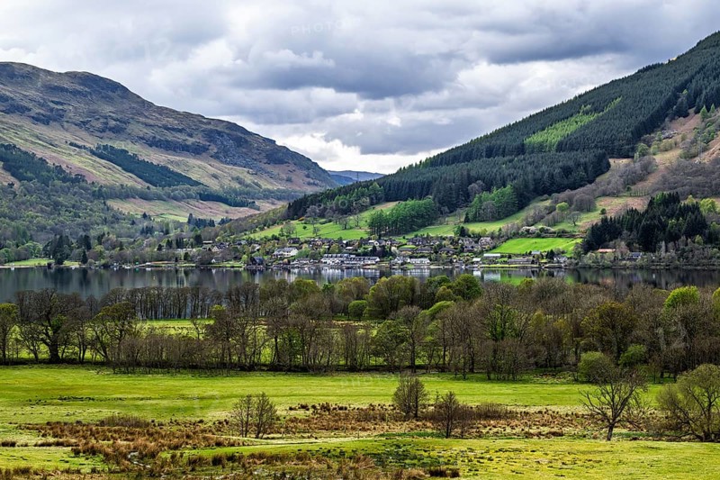 Farm and mountains, Loch Earn, Southern Highlands, Scotland, United Kingdom, Europe