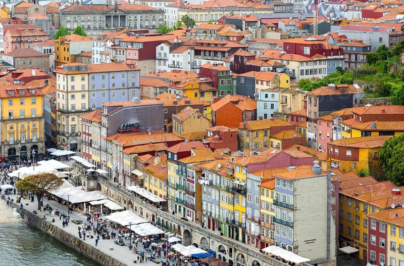 Rooftops of historic buildings in Ribeira area, city of Porto, Portugal, Europe