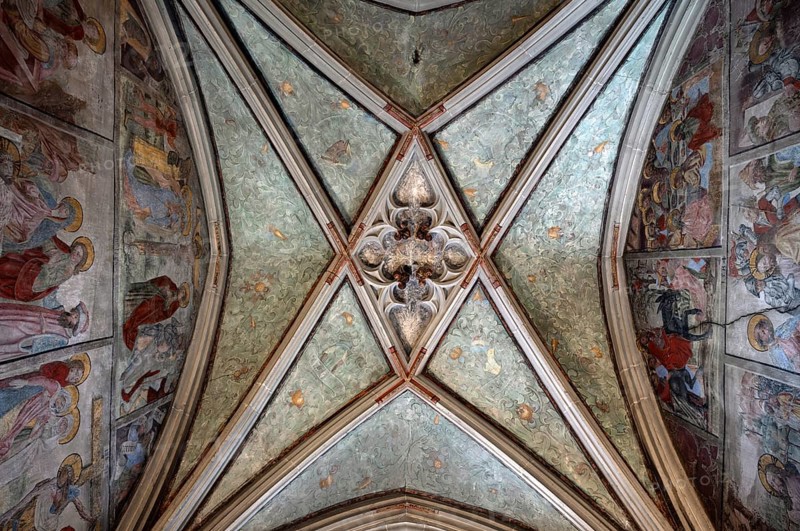 Interior view, vaulted ceiling, ceiling frescoes, ceiling painting, Sylvester Chapel, Cathedral of Our Lady, Constance, Baden-Württemberg, Germany, Europe