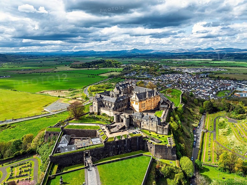 Stirling Castle from a drone, Stirling, Scotland, England, United Kingdom, Europe