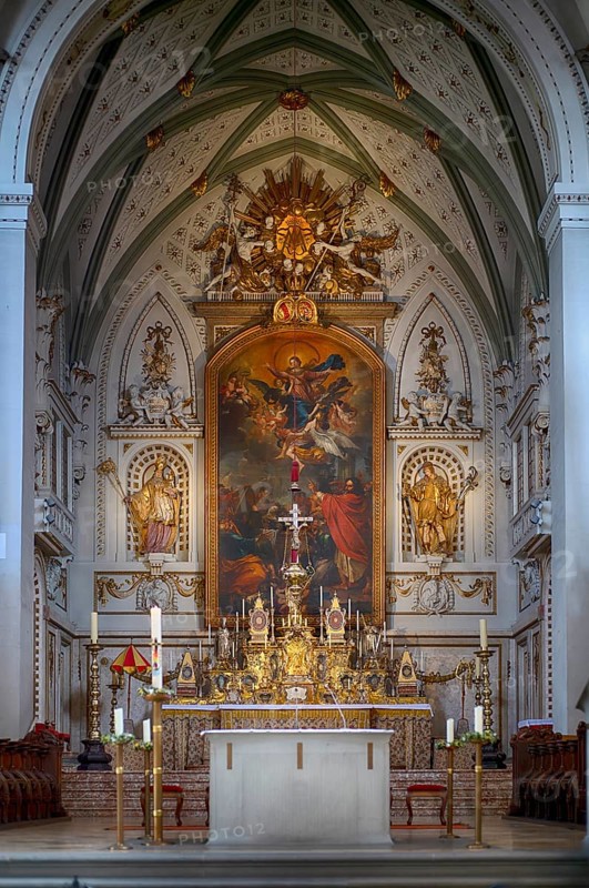 Interior view of the choir, altar, Cathedral of Our Lady, Constance, Baden-Württemberg, Germany, Europe