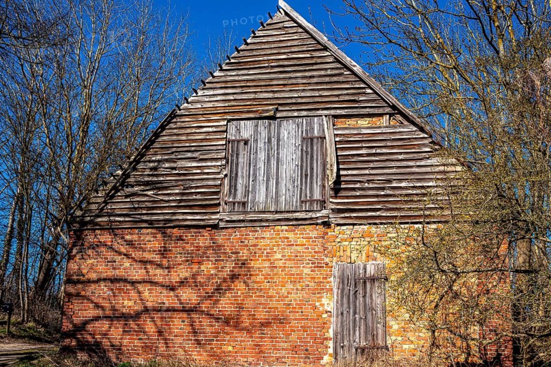 Abandoned and derelict farmhouses on undeveloped land in Rügen, Mecklenburg-Vorpommern, Germany, Europe