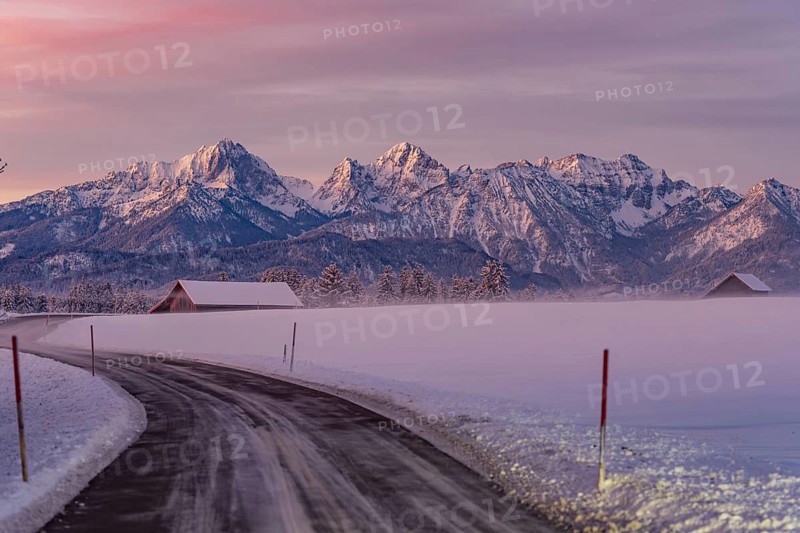Winter landscape in the Allgäu near Halblech at sunrise