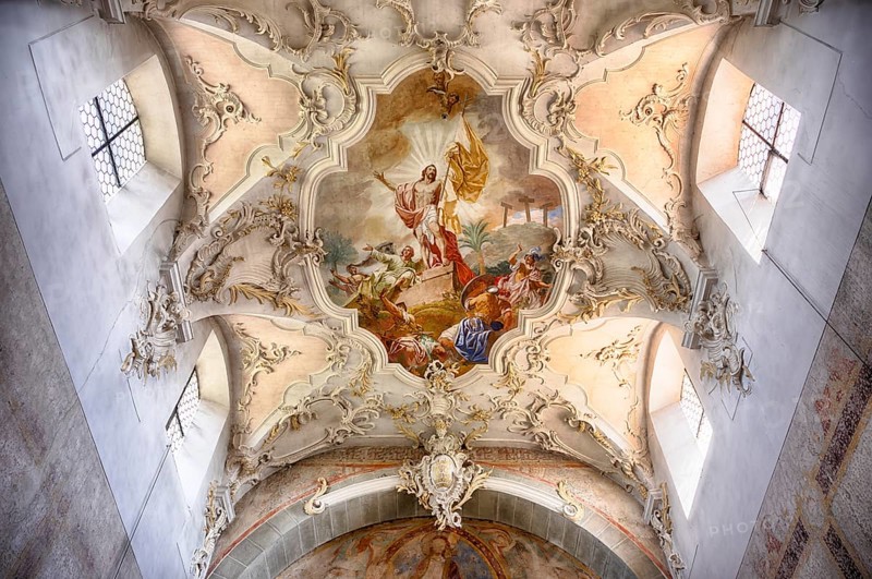 Interior view, ceiling painting, ceiling fresco, collegiate church Sankt Peter und Paul, Niederzell, Insel Reichenau, Landkreis Konstanz, Baden-Württemberg, Germany, Europe