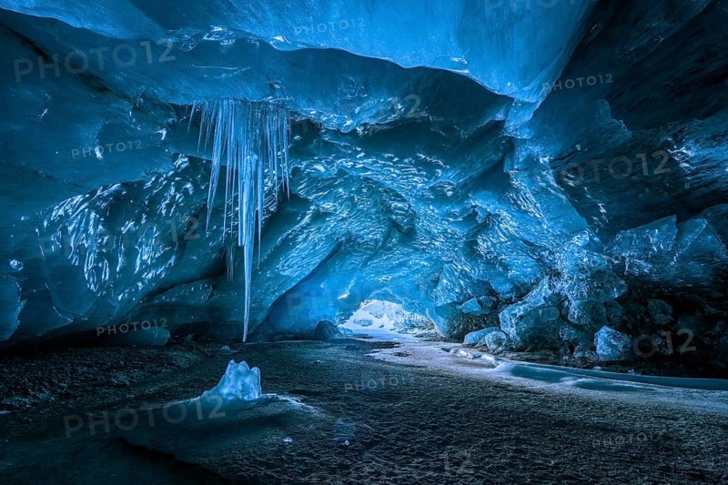Glacier cave, ice cave, Morteratsch Glacier, Engadin, Grisons, Switzerland, Europe