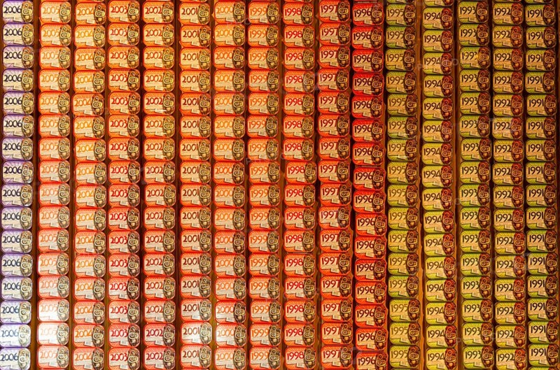 Dated tins of sardines, The Fantastic World of the Portuguese Sardine shop store, Vila Nova de Gaia, Porto, Portugal, Europe