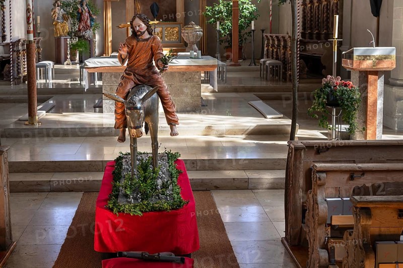 Palmesel in the parish church of St Nicholas, Oberthingau, Ostallgäu, Bavaria, Germany, Europe