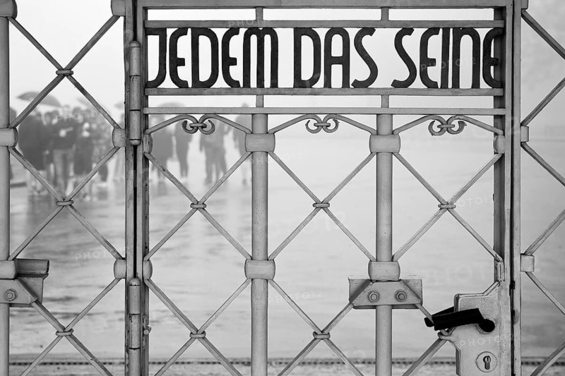 Tor tor to the beech forest concentration camp with the slogan Jedem das Seine on the entrance gate, Weimar, Thuringia, Germany, Europe