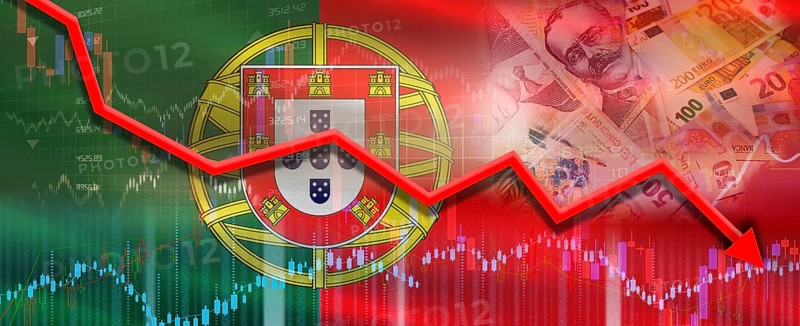 Portugal financial crisis on economic graph. Financial fall of Portugal on economy market