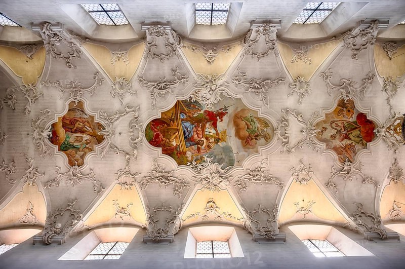 Interior view, ceiling painting, ceiling fresco, collegiate church Sankt Peter und Paul, Niederzell, Insel Reichenau, Landkreis Konstanz, Baden-Württemberg, Germany, Europe