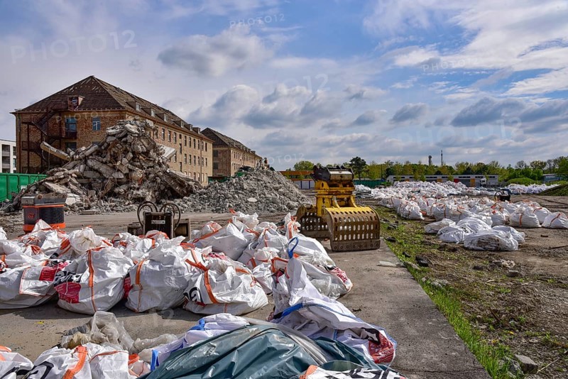 Demolition work on a former barracks, Augsburg, Bavaria, Germany, Europe