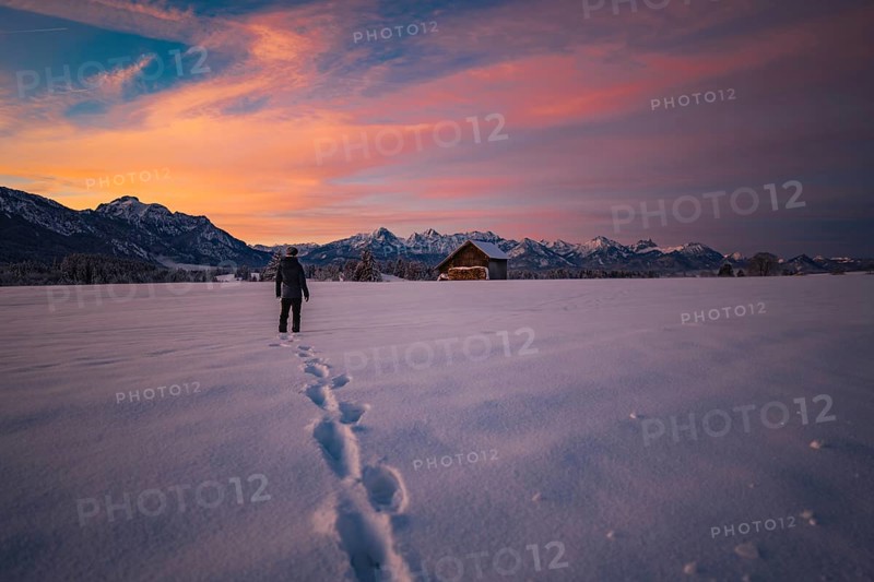 Winter landscape in the Allgäu near Halblech at sunrise