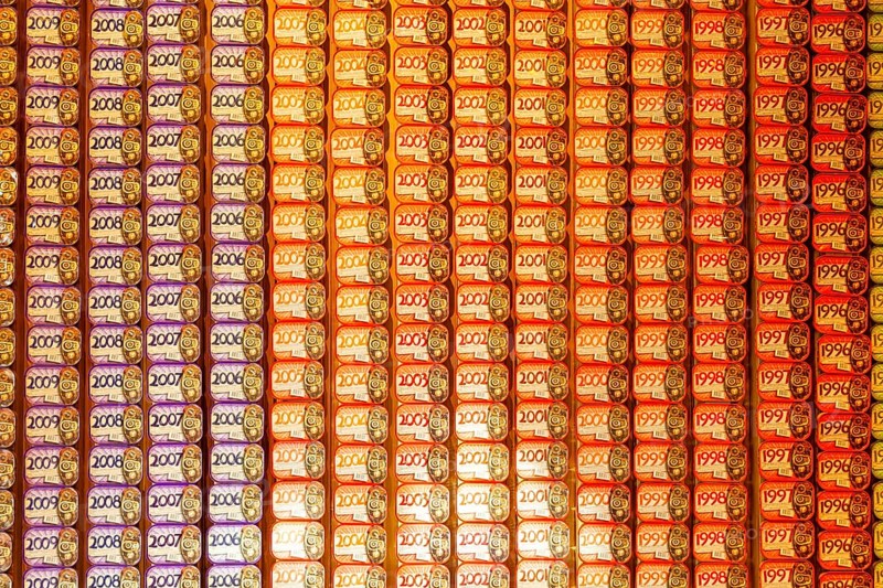 Dated tins of sardines, The Fantastic World of the Portuguese Sardine shop store, Vila Nova de Gaia, Porto, Portugal, Europe
