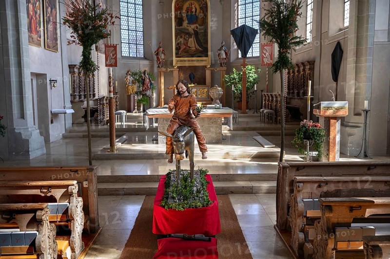 Palmesel in the parish church of St Nicholas, Oberthingau, Ostallgäu, Bavaria, Germany, Europe