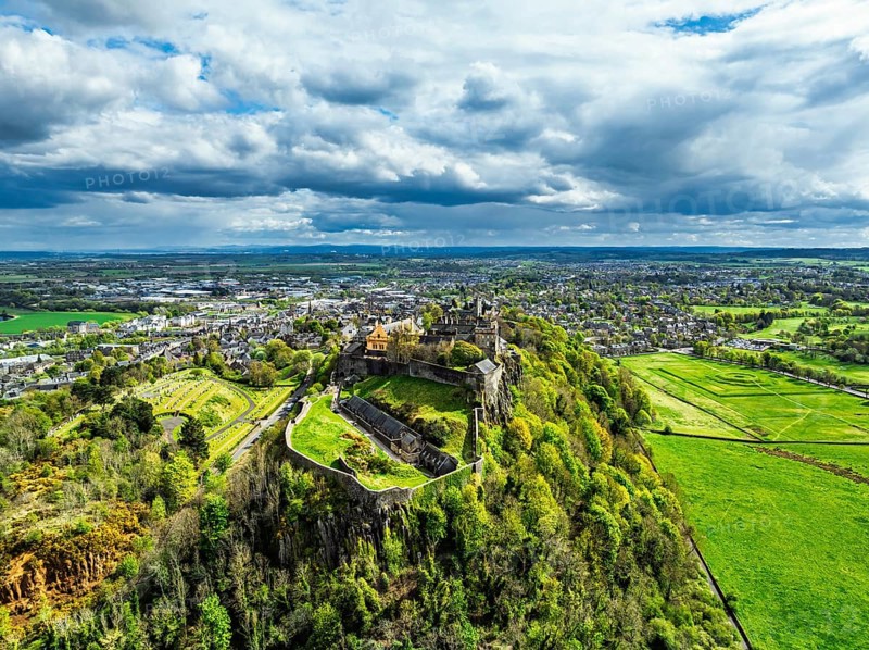Stirling Castle from a drone, Stirling, Scotland, England, United Kingdom, Europe