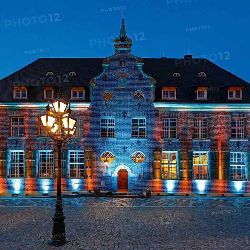 Kevelaer in the light, light installation Priseterhaus in the evening, Kevelaer, Lower Rhine, North Rhine-Westphalia, Germany, Europe