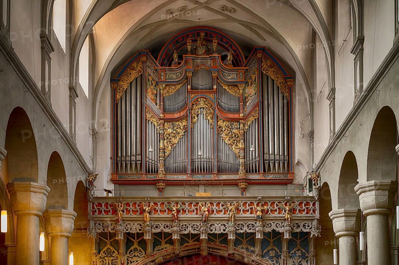 Interior view of the gallery, organ, Cathedral of Our Lady, Constance, Baden-Württemberg, Germany, Europe