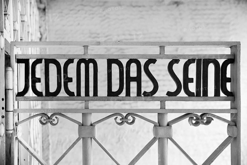 Tor tor to the beech forest concentration camp with the slogan Jedem das Seine on the entrance gate, Weimar, Thuringia, Germany, Europe