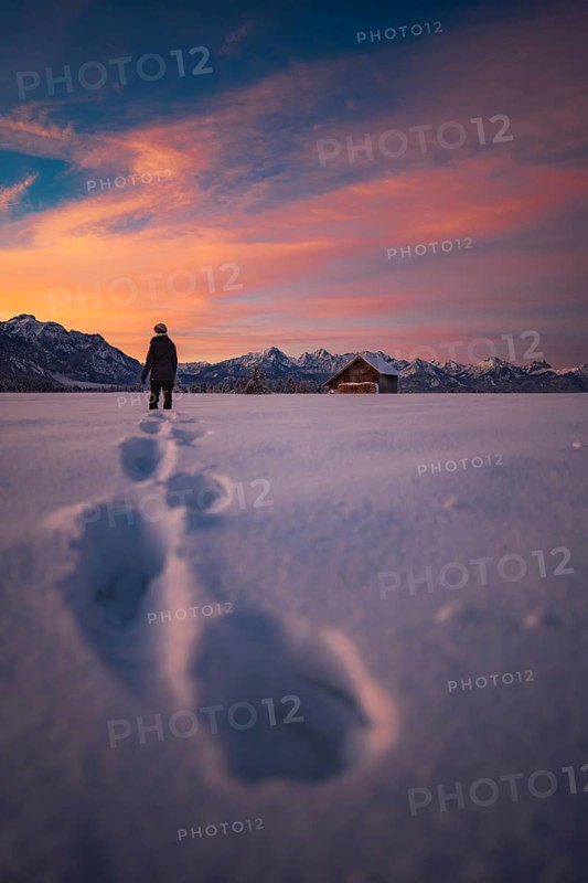 Winter landscape in the Allgäu near Halblech at sunrise
