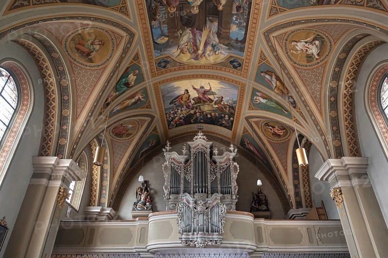 Organ loft of the parish church Mariä Himmelfahrt, Thaur, district Innsbruck, Tyrol, Austria, Europe