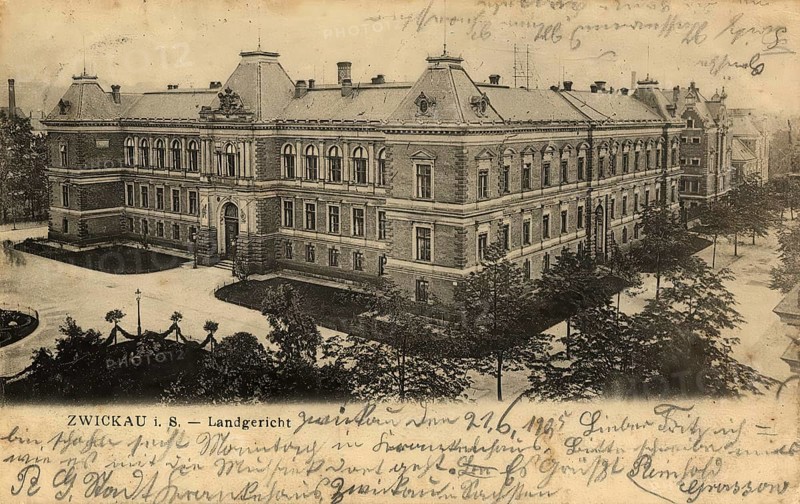 Historical postcard, picture postcard, district court in Zwickau, Saxony, Germany, digitally enhanced reproduction of an original from around 1900, picture postcard, Europe