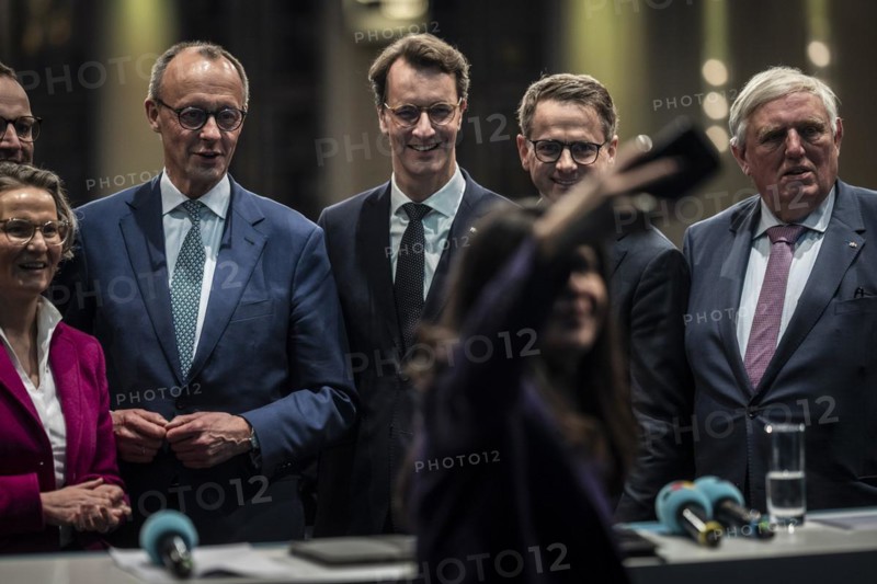 CDU Secretary General Carsten Linnemann attends the CDU policy convention in Cologne, 1 March 2024: Ina Scharrenbach, Friedrich Merz, Hendrik Wüst, Carsten Linnemann, Karl Josef Laumann, front: Serap Güter