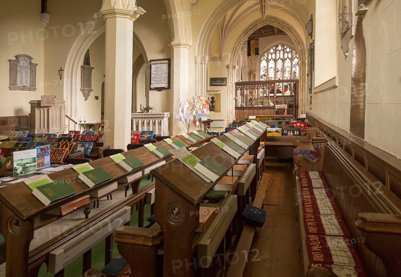 Interior of Church of Saint Nicholas, Bromham, Wiltshire, England, UK