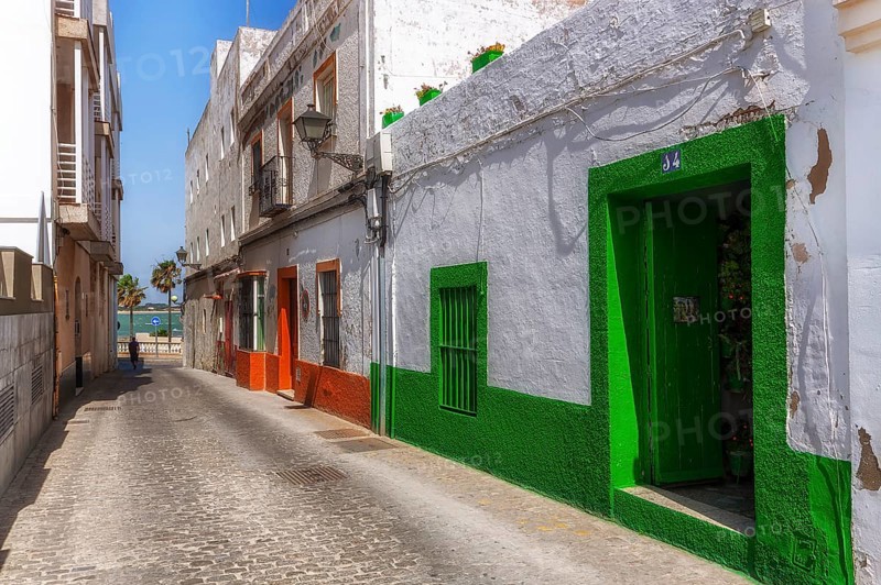 Small alley with colourful house facades, Rota, Andalusia, Spain, Europe