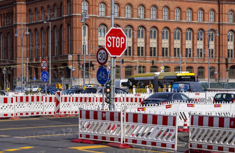 Major construction site on Mühlendamm and the area around the Rotes Rathaus, Berlin, Germany, Europe