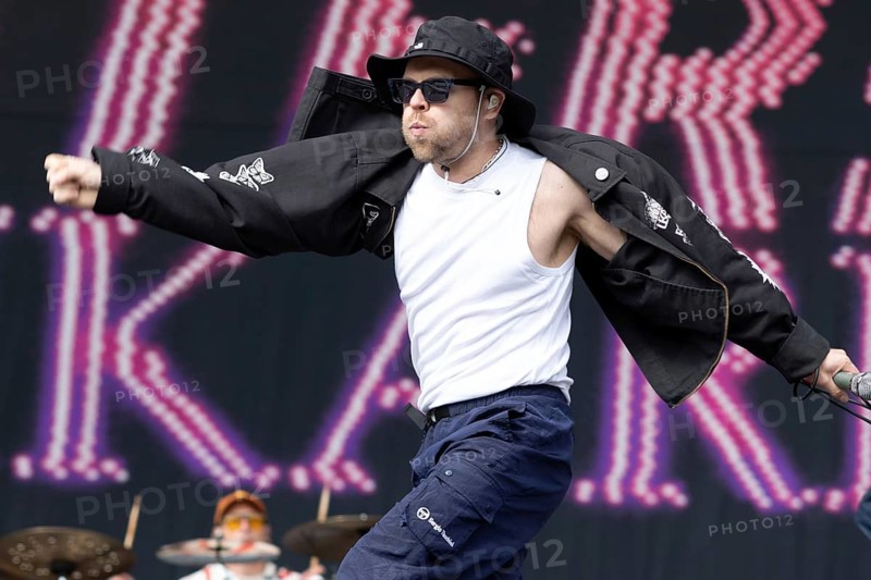 Adenau, Germany, 7 June 2024: Enter Shikari (Roughton Rou Reynolds, singer) play at Rock am Ring. The festival takes place at the Nürburgring race track near the town of Adenau from 7 to 9 June 2024, Europe