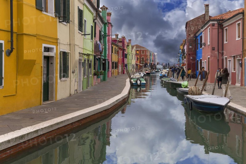 Colourful houses on the canal in Burano, Venice, Italy, Europe