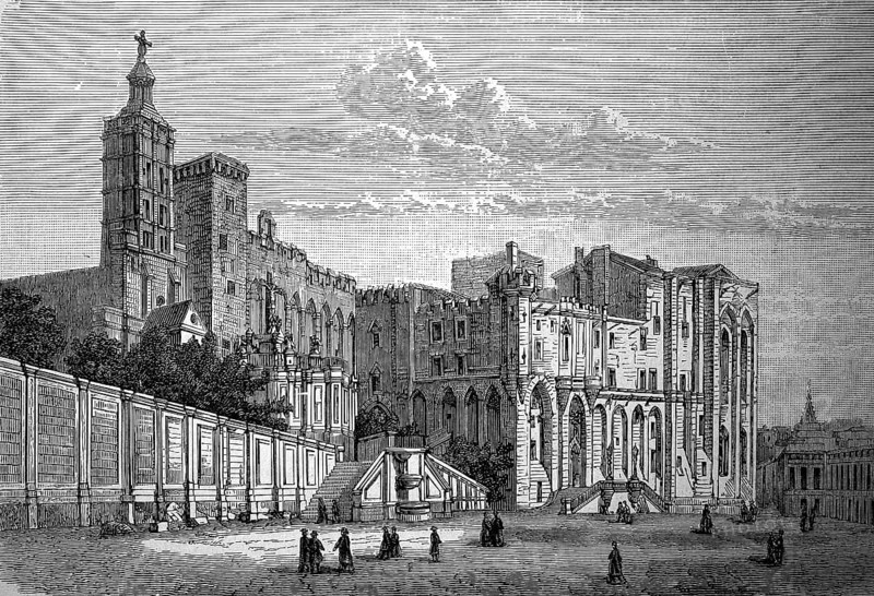 The Palace of the Popes in Avignon, France, in 1883, Historical, digital reproduction of an original from the 19th century, Europe