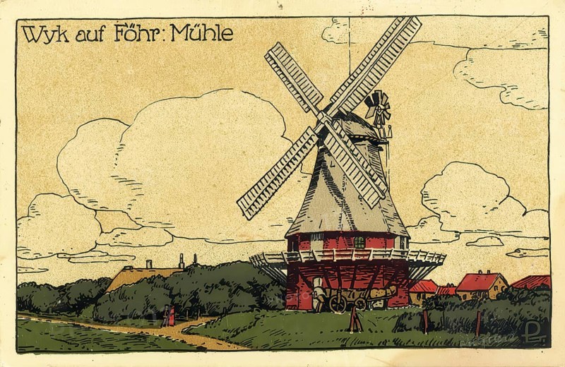 Historical postcard, picture postcard, mill in Wyk auf Föhr, North Frisia, Schleswig-Holstein, Germany, digitally enhanced reproduction of an original from around 1900, picture postcard, Europe