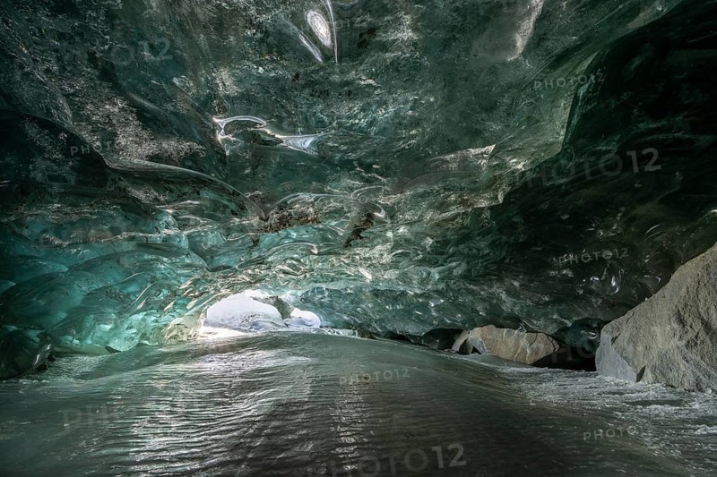 Glacier cave, ice cave, Morteratsch Glacier, Engadin, Grisons, Switzerland, Europe