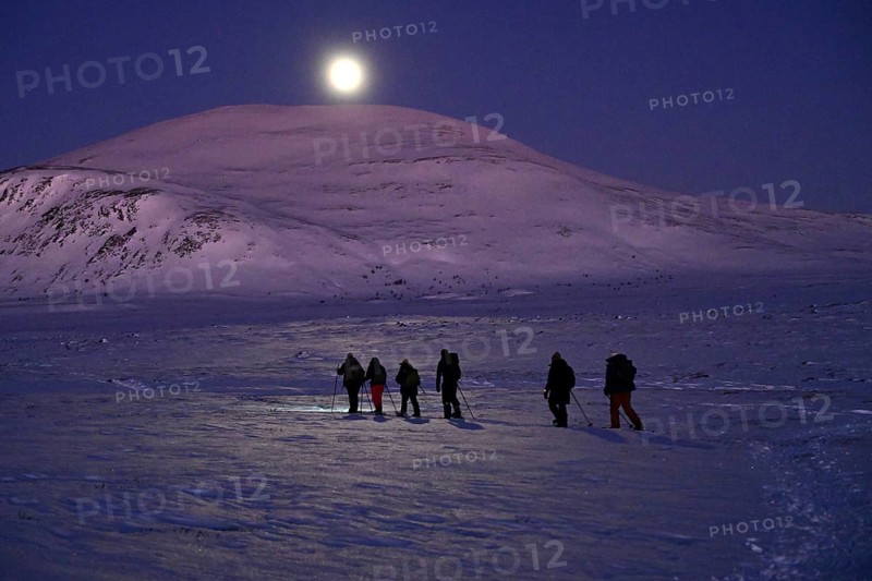 Early morning snowshoe hike with a full moon, Dovrefjell-Sunndalsfjella National Park