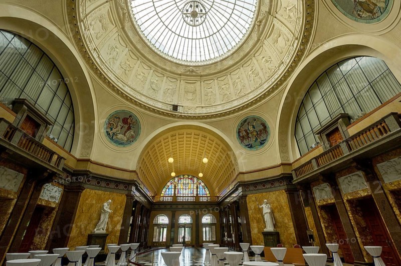 Foyer with glass dome of the Wiesbaden spa hotel and casino, Wiesbaden spa, Hesse, Germany, Europe