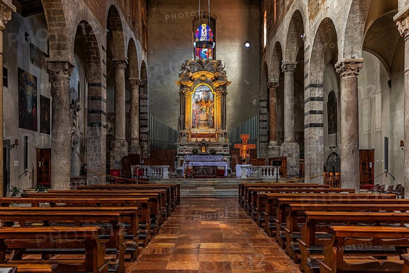 Altar and interior of the church of San Michele in Borgo, Pisa, Tuscany, Italy, Europe