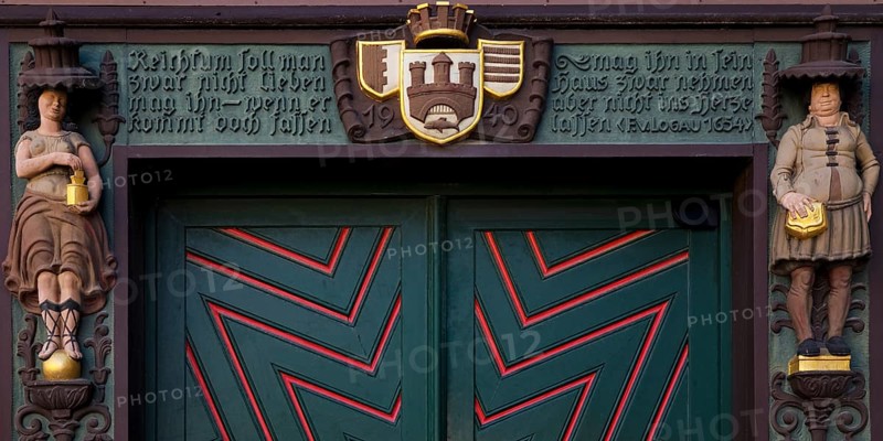 Door detail at the town hall, Wernigerode, Harz, Saxony-Anhalt, Germany, Europe