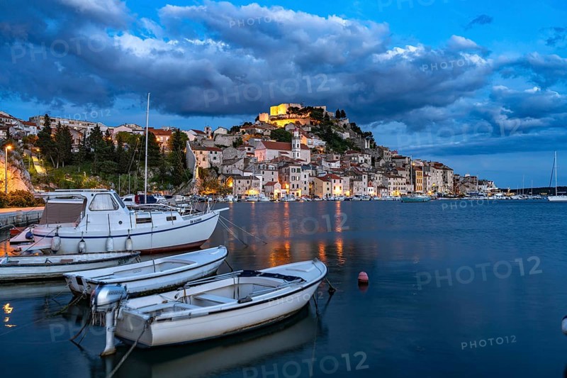 City view of Sibenik at dusk, Croatia, Europe