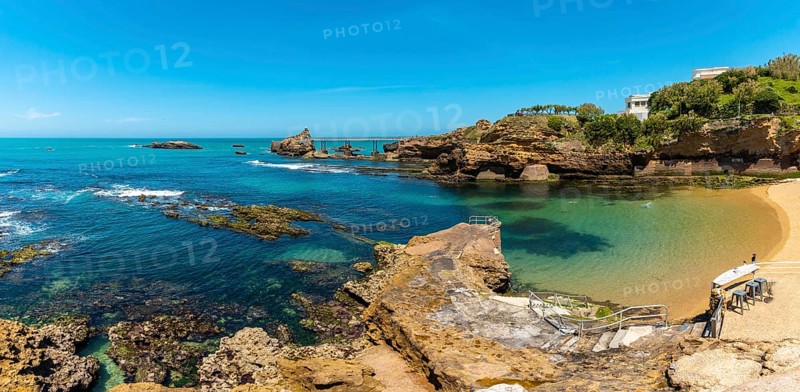 Coast of Plage du Port Vieux on a summer afternoon. Municipality of Biarritz, department of the Atlantic Pyrenees. France