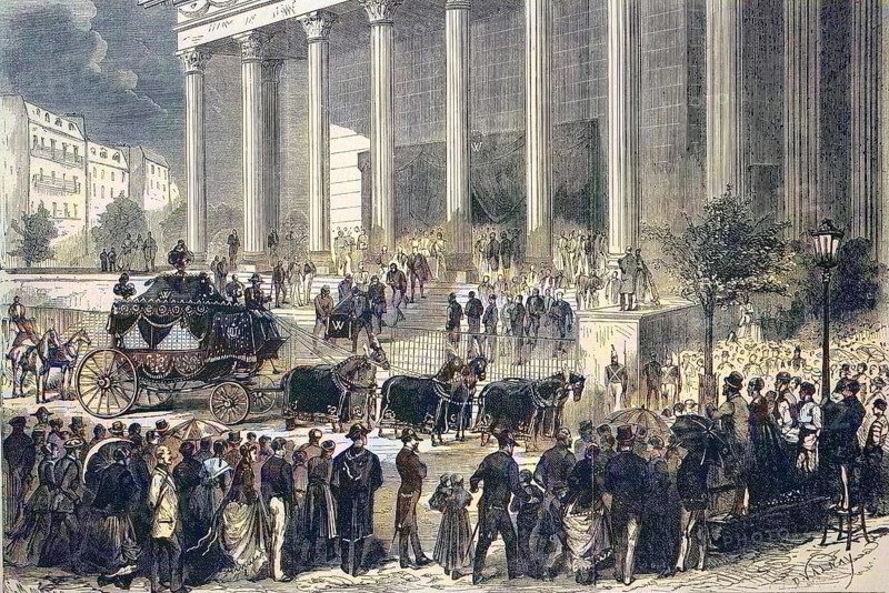 Funeral of Alexandre Florian Joseph Count of Colonna-Walewski (4 May 1810 to 27 October 1868) a French politician and diplomat in the church LEglise de la Madame, Paris, France, Historical, digitally restored reproduction of an original 19th century painting, exact original date unknown, Europe