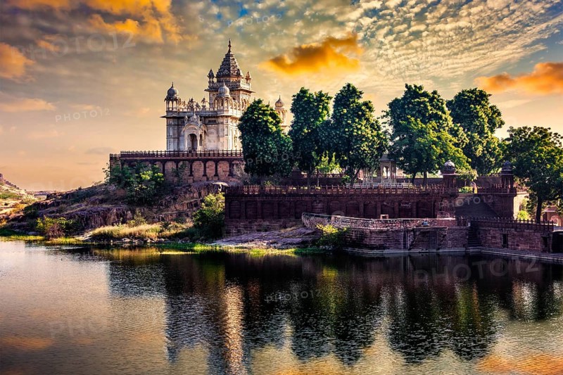 Jaswanth Thada mausoleum on sunset in Jodhpur, Rajasthan, India, Asia