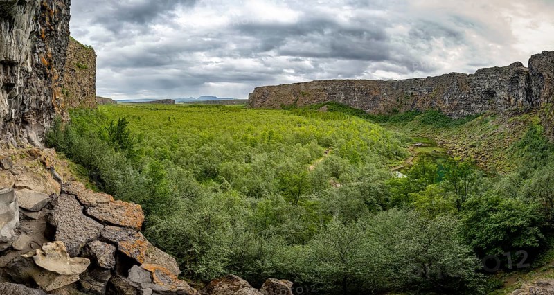 Asbyrgi Canyon, lake on a cliff, Icelandic Highlands, Iceland, Europe