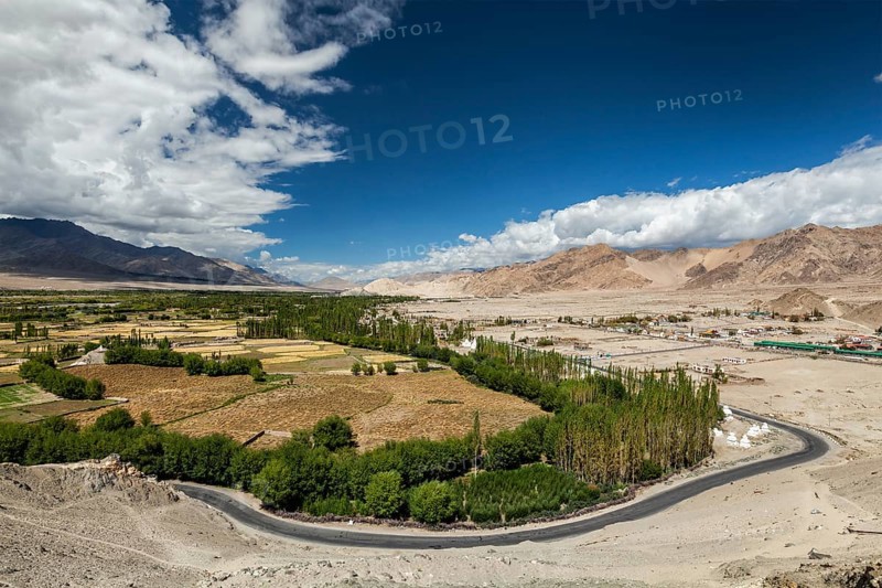 View of Indus valley from Thiksey gompa. Ladakh, India, Asia