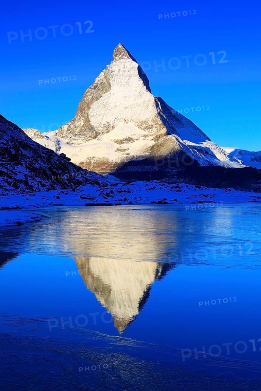 Matterhorn and mountain lake, Valais, Switzerland, Europe