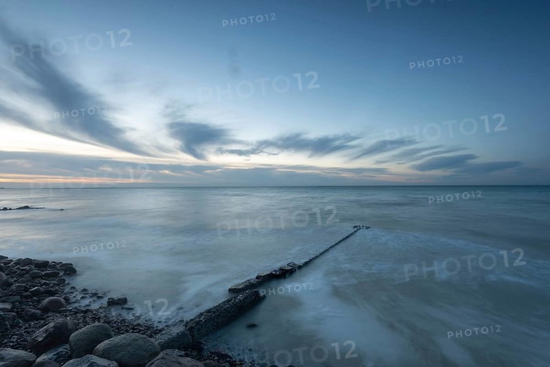 Dawn on Hovmarken Beach, Breakwater, Baltic Sea Island Mon, Denmark, Europe