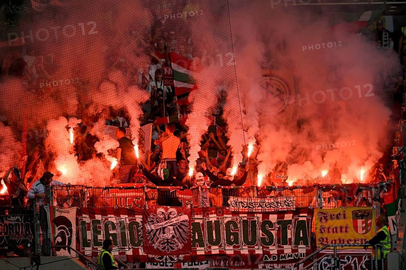 Bengalos in the FC Augsburg FCA fan block, Mercedes-Benz Arena, Stuttgart, Baden-Württemberg, Germany, Europe